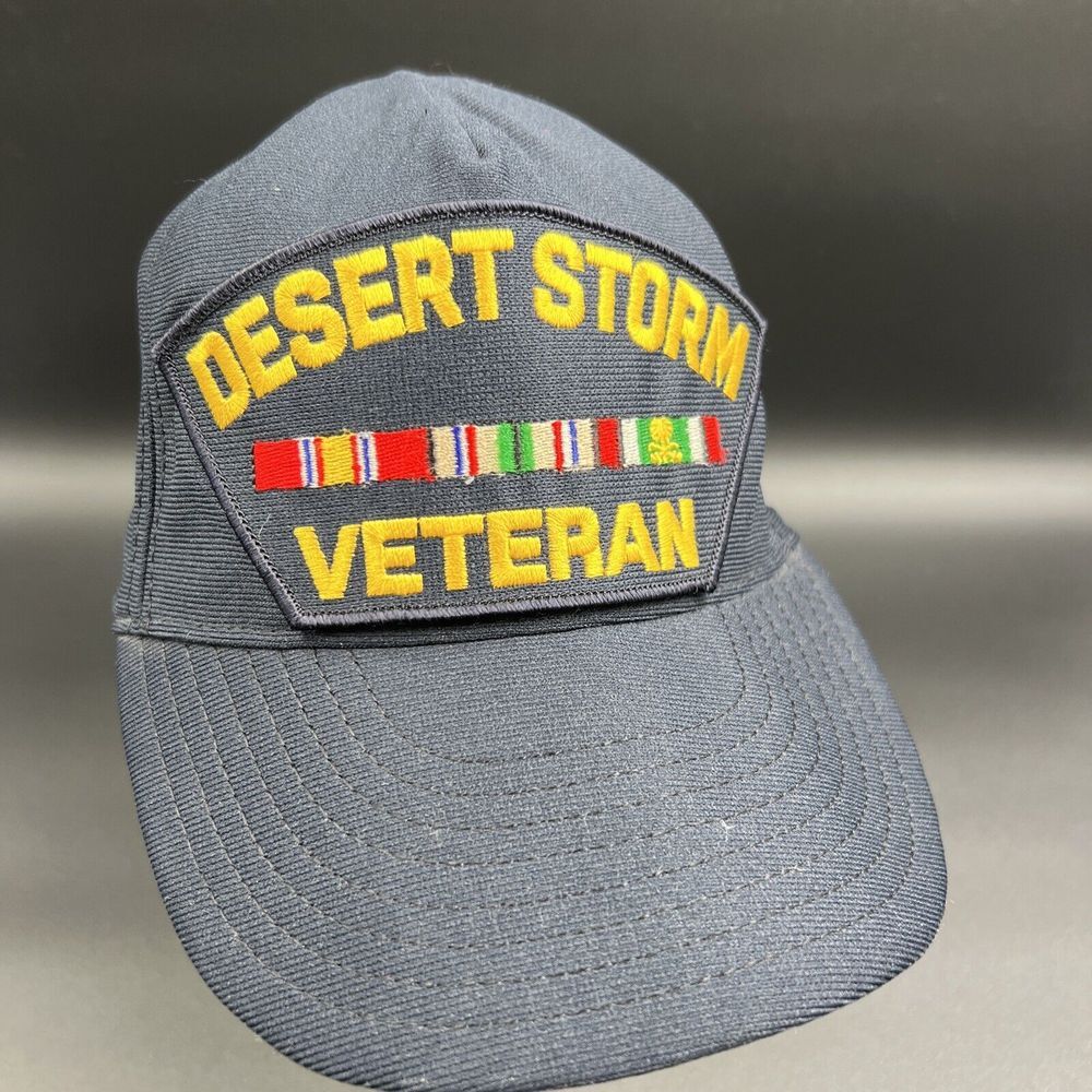 Vintage Desert‎ Storm Veteran Baseball Hat Made In USA With Ribbons Black